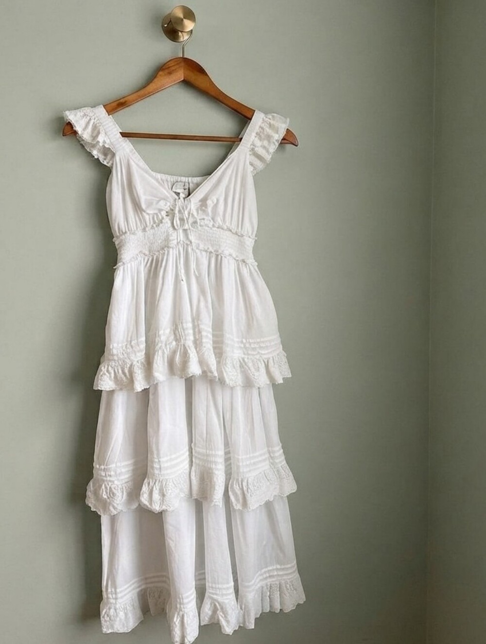 Cleobella Eyelet Lace Amora Midi Dress Tiered Organic Cotton Msrp $278